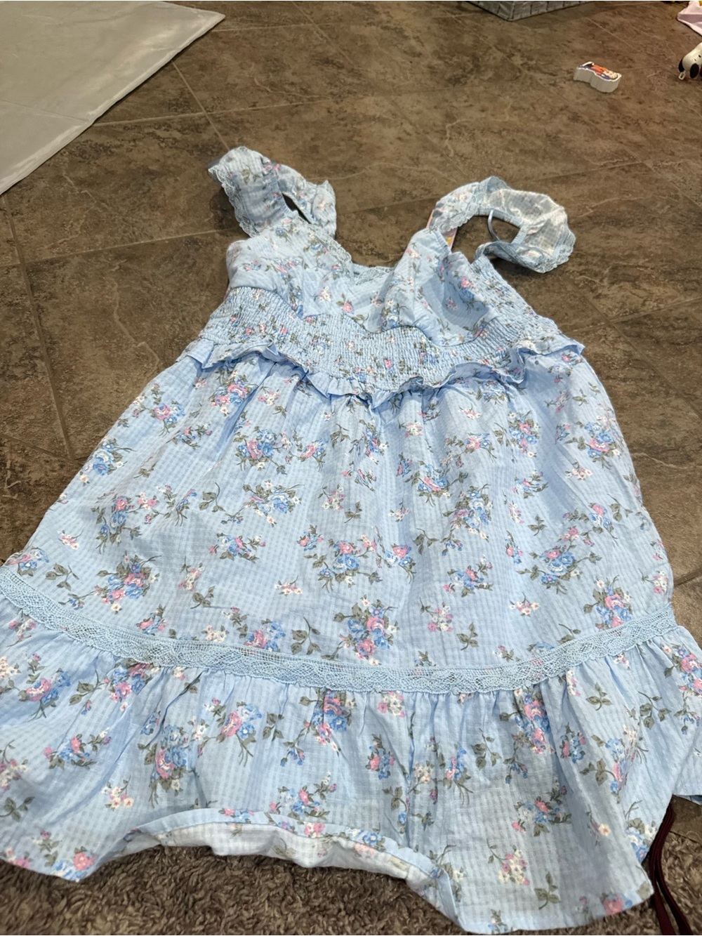 🍐Light Blue smocked Floral Ruffle Sundress